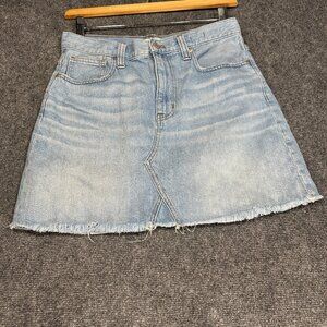 Madewell Jean Skirt Womens 29 Rigid Denim A Line Light Wash Cotton Pockets Zip